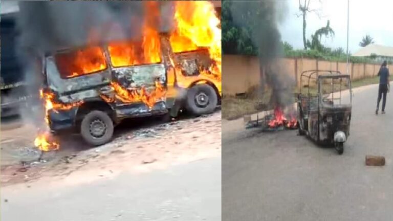 Sit-at-home: IPOB members burn down passenger bus, tricycle ablaze in Anambra