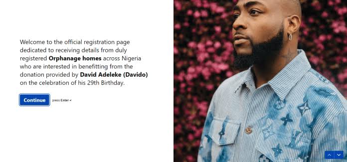 Davido opens portal for N250m orphanage fund, See instructional techniques to apply