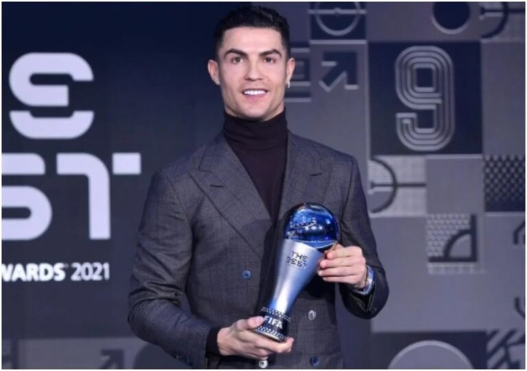 Cristiano Ronaldo reacts to his winning [FIFA Special Best Award]
