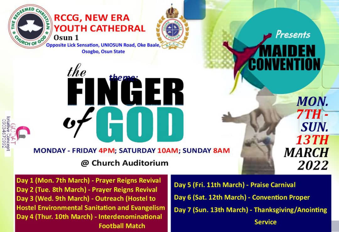 RCCG New Era Youth Cathedral Presents Maiden Convention, “Finger Of God” In Osogbo