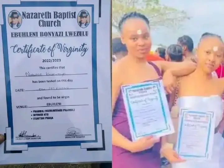 Church gives Certificate of Virginity to young ladies after testing them