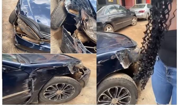 Reactions Emerge – Lady Fumes As Gateman Crashes Car She Told Him To Wash