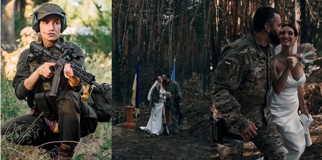 Ukrainian Sniper weds military husband at frontline (photos)