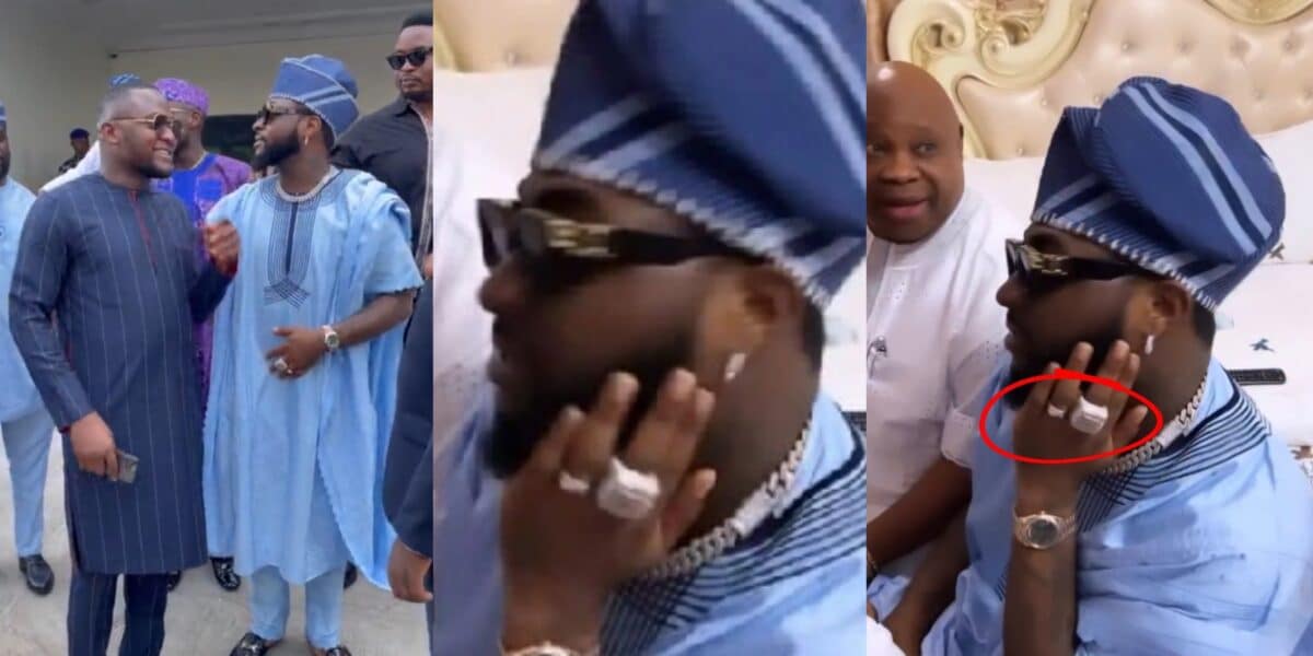 Reactions as Davido is spotted with wedding ring at uncle’s inauguration