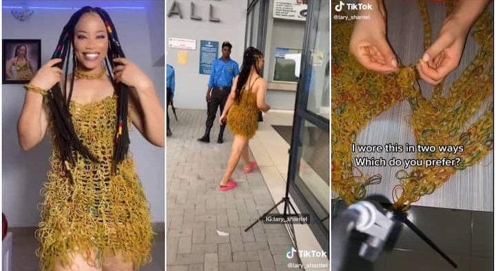 Creativity: How Nigeria Lady got people attention over rubber band dress