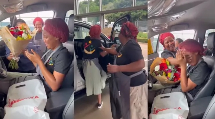 Joyful moment as Food vendor rewards daughter with a brand new car
