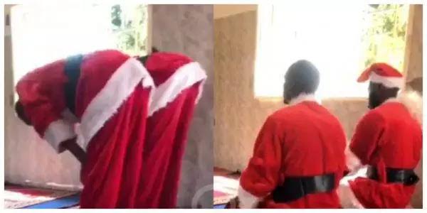 VIDEO: Drama As Two Father Christmas Spotted Praying At Mosque