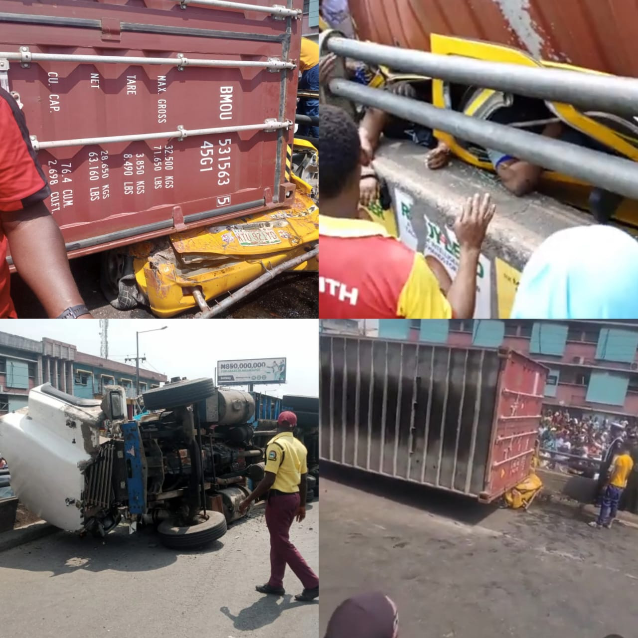 Nine die after container fell on fully-loaded commercial bus in Lagos