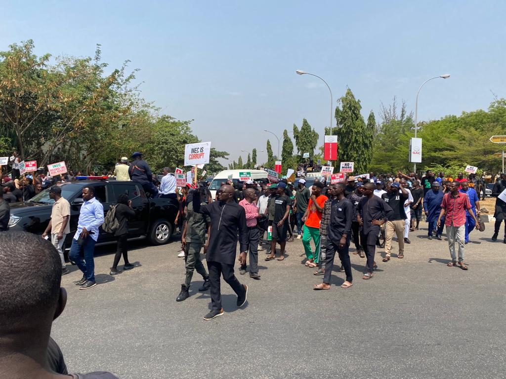 Atiku, supporters march to INEC HQ