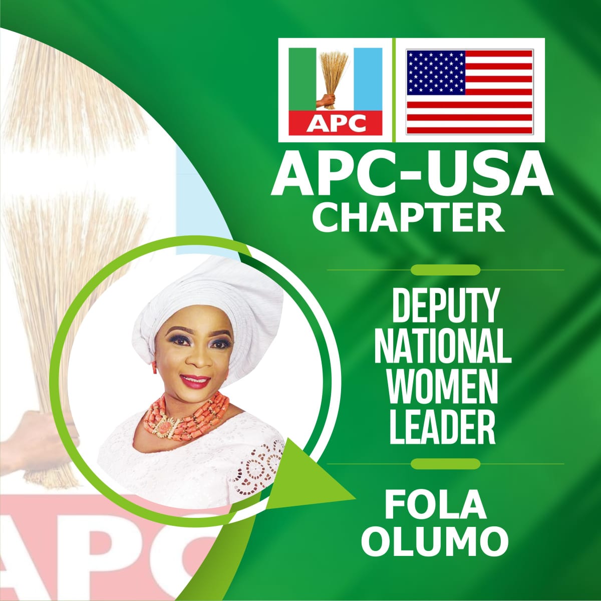 Oonirinsa’s ally, Folasade Oluomo Emerges Deputy National Women Leader of APC-USA