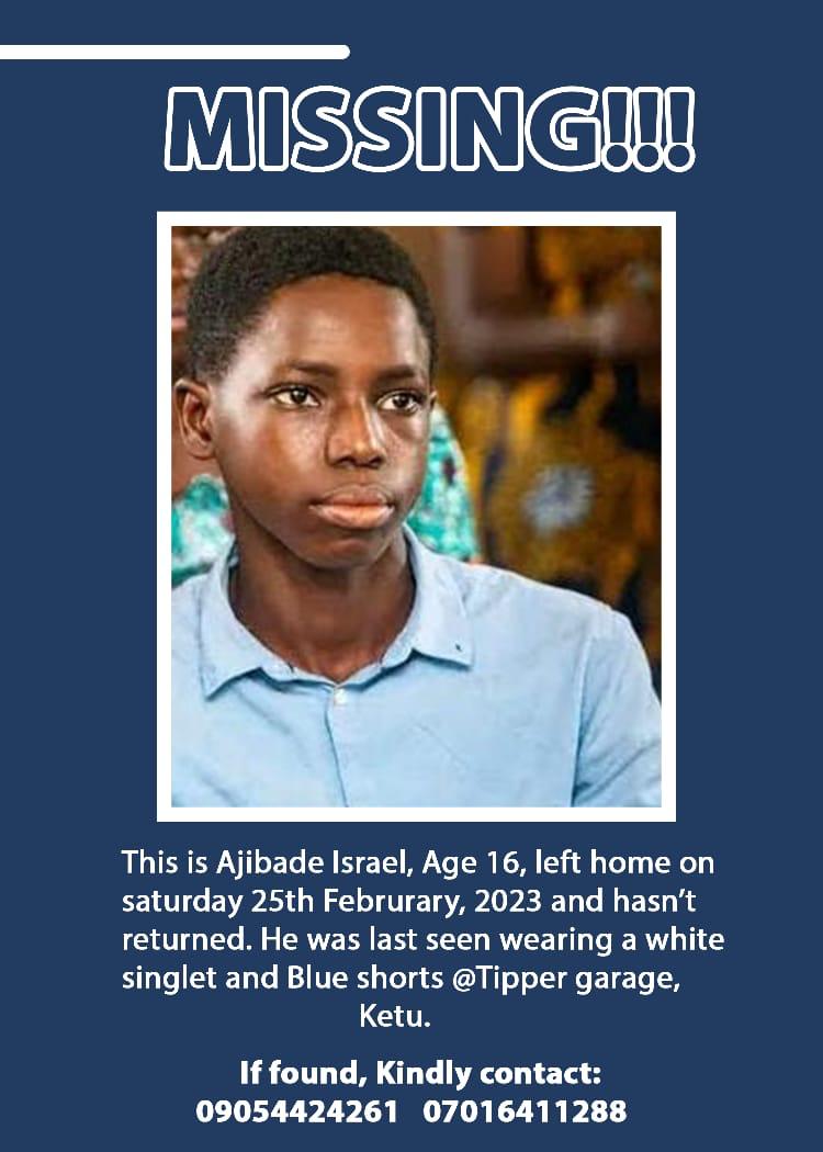 16 Year Old Ajibade Israel Declared Missing – Help find him!