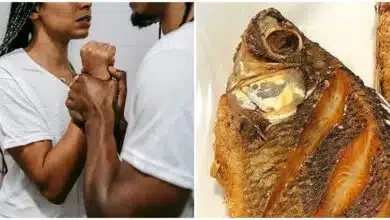Drama as Man fights wife over head of fish, leaving the tail for him