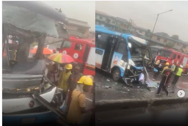BREAKING: Several Injured As Two Lagos BRT Buses Collide