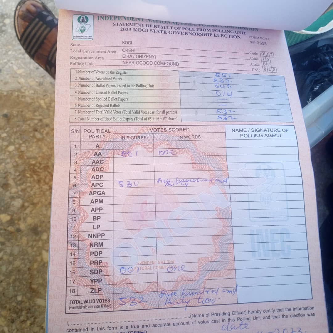 Governorship Election 2023: Surprise as Photos of Pre-Filled Results Sheets Emerge in Kogi