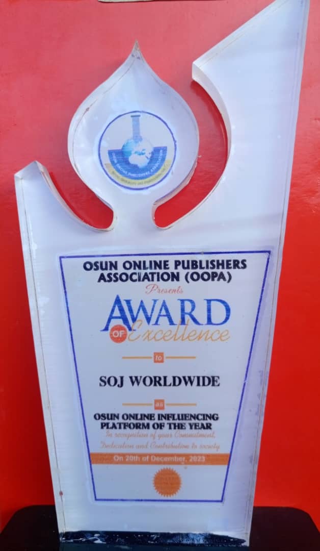 SOJ WORLDWIDE Bags Osun Online Publishers Award of Excellence 2023