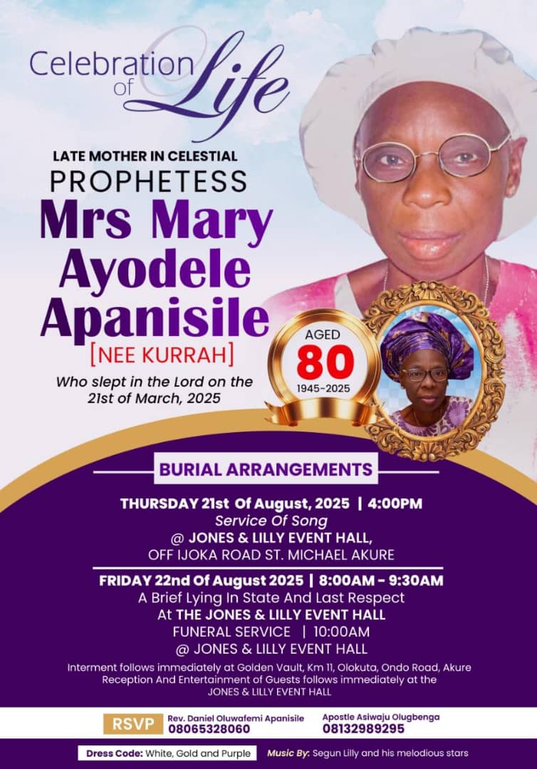Profile Of Mother in Celestial Prophetess Mrs Mary Ayodele Apanisile [Nee Kurrah]