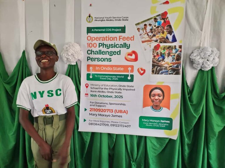 Female corps member feeds 100 Persons with disabilities